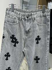 Chrome Heart Jeans Grey with Black cross patch - 3