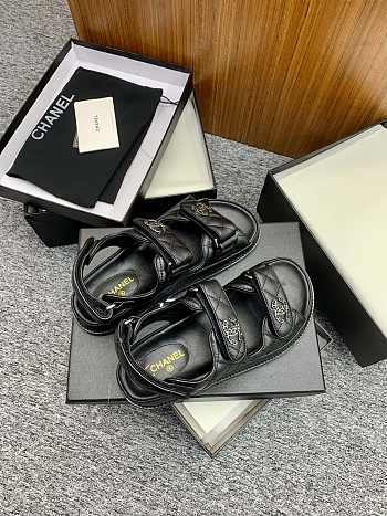 Chanel CC Quilted Dad Sandals in Black (Silver Hardware)