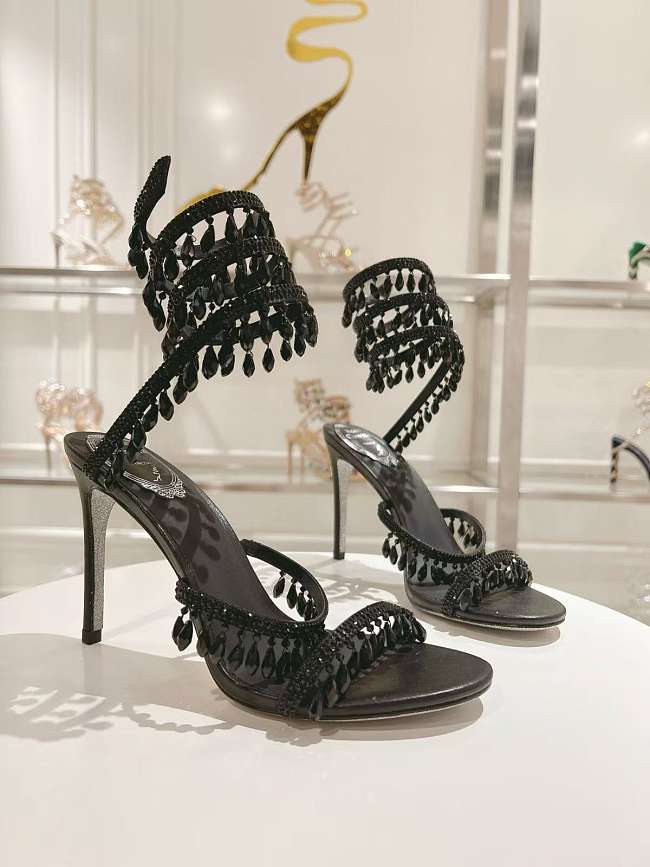 René Caovilla Chandelier Heels Crystals Black - 1