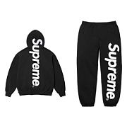 Supreme Satin Applique Hooded Sweatshirt & Sweatpant Set Black - 1