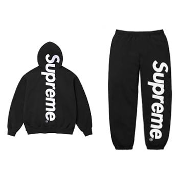 Supreme Satin Applique Hooded Sweatshirt & Sweatpant Set Black