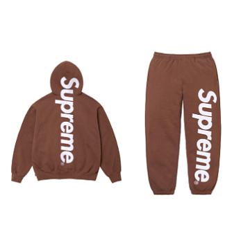 Supreme Satin Applique Hooded Sweatshirt & Sweatpant Set Brown