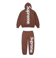 Supreme Satin Applique Hooded Sweatshirt & Sweatpant Set Brown - 6