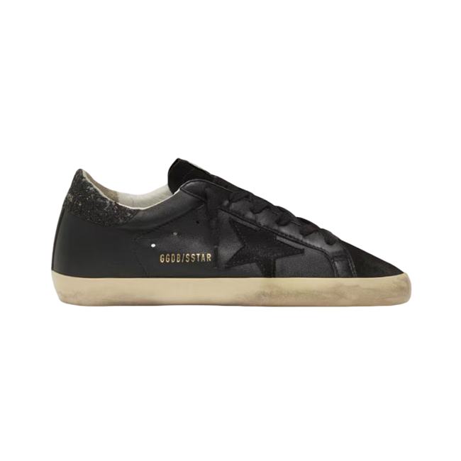 Women's Super-Star in black nappa with black star and glitter heel tab - 1