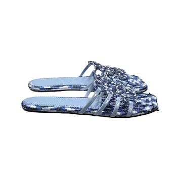 Loewe Petal Anagram slide in embroidered canvas Baby Blue 