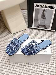 Loewe Petal Anagram slide in embroidered canvas Baby Blue  - 2