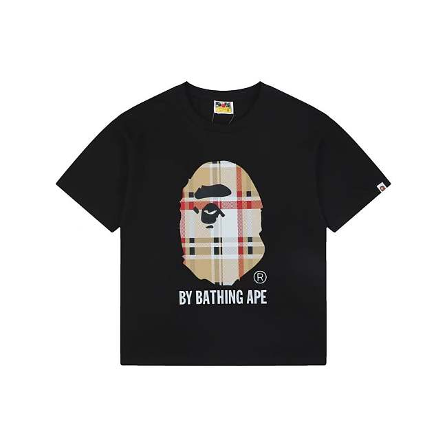 BAPE A Bathing Ape Check by Bathing Tee Black/Beige - 1