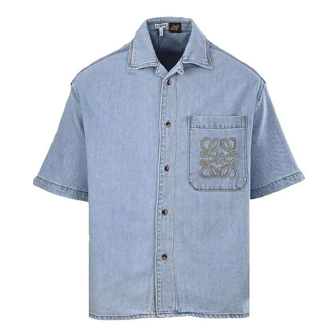 LOEWE x Paula's Ibiza Denim Anagram Short-Sleeve Shirt - 1