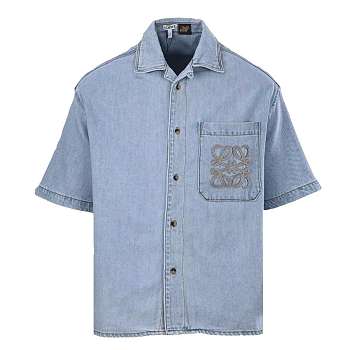 LOEWE x Paula's Ibiza Denim Anagram Short-Sleeve Shirt
