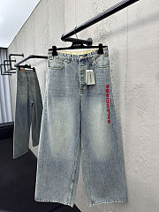 Balenciaga Red Embroidered Denim Pants - 1