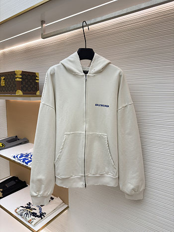 Balenciaga Letter Embroidery Hooded Zip-Up Sweatshirt