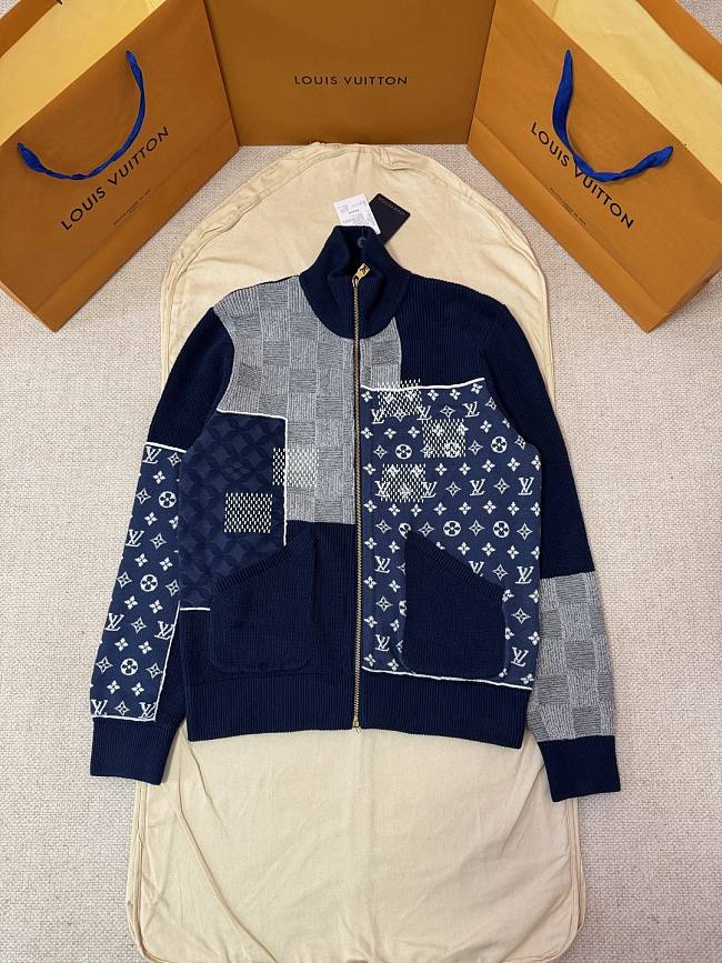 Louis Vuitton Monogram Color-Blocked Checkerboard Knit Zipper Jacket - 1