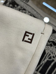 FENDI Embroidered F-Shaped Drawstring Straight-Leg Casual Pants off-white apricot - 6