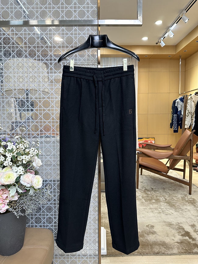FENDI Embroidered F-Shaped Drawstring Straight-Leg Casual Pants off-white black - 1