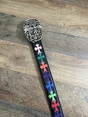 Chrome Hearts Colorful Cross Leather Belt Filigree Oval Buckle - 2