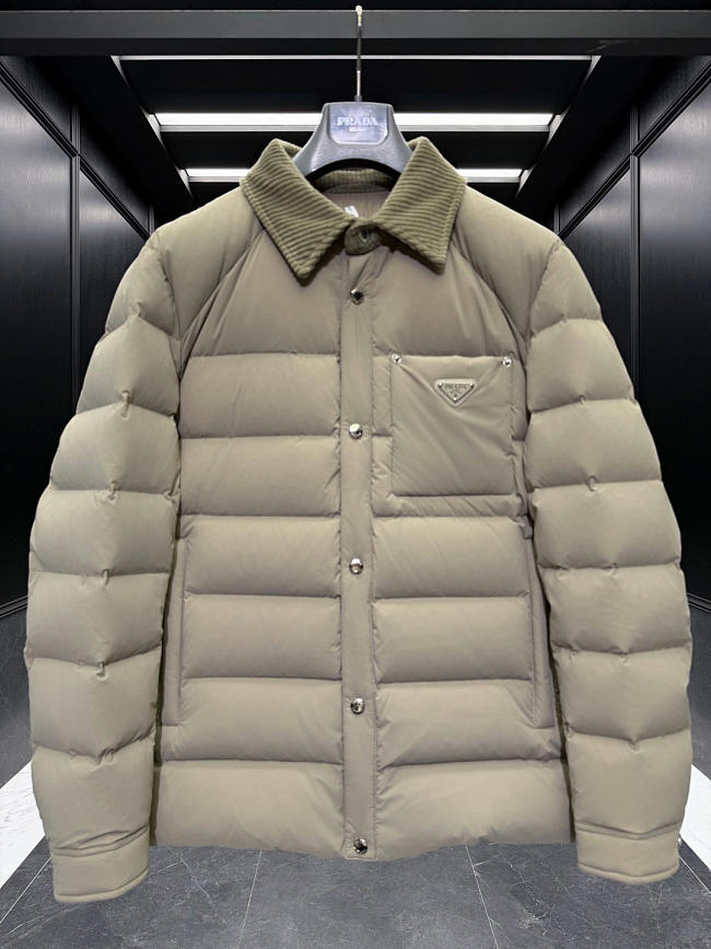 Prada Nylon Puffer Jacket with Corduroy Collar  - 1