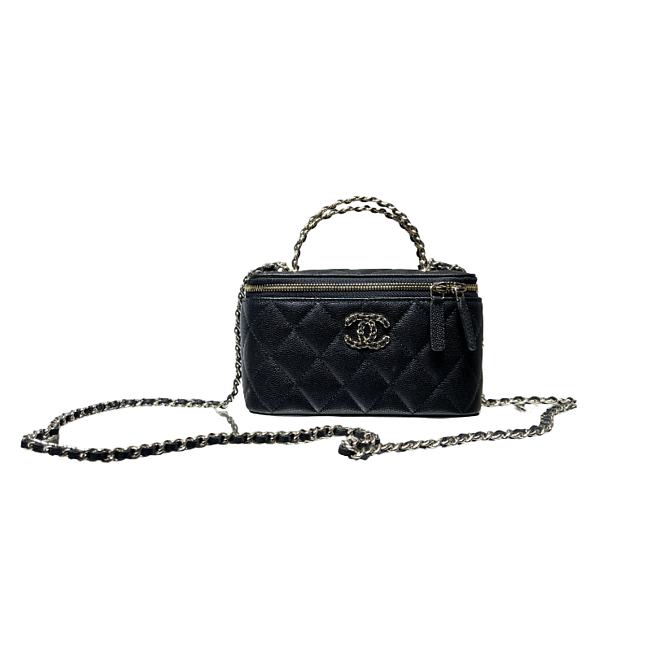  Chanel 26S Top Handle Vanity Case Grained Shiny Calfskin Black GHW 17x9.5x8 cm - 1