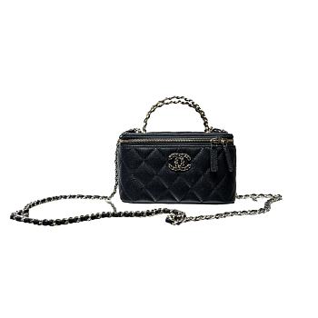  Chanel 26S Top Handle Vanity Case Grained Shiny Calfskin Black GHW 17x9.5x8 cm