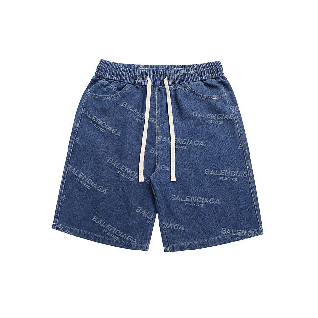 Balenciaga All-Over Logo Denim Shorts - 1