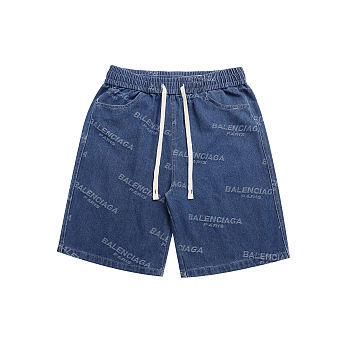 Balenciaga All-Over Logo Denim Shorts
